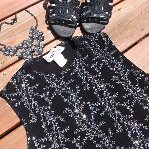 Black and silver sparkle vine leaf shirt